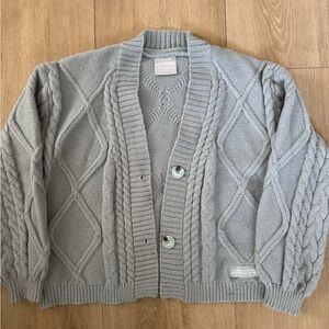 Gray Cable Knit Cardigan